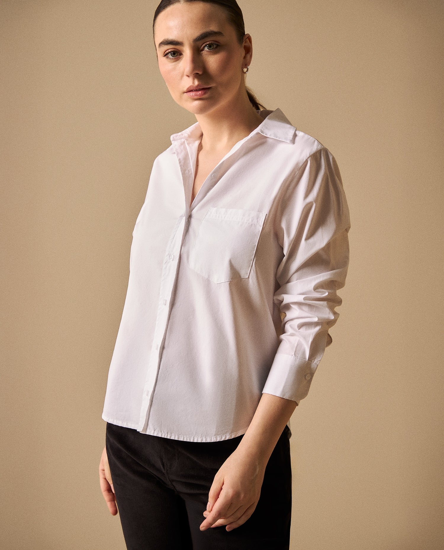 Camisa clásica manga larga con bordado tipográfico para mujer - Blanco