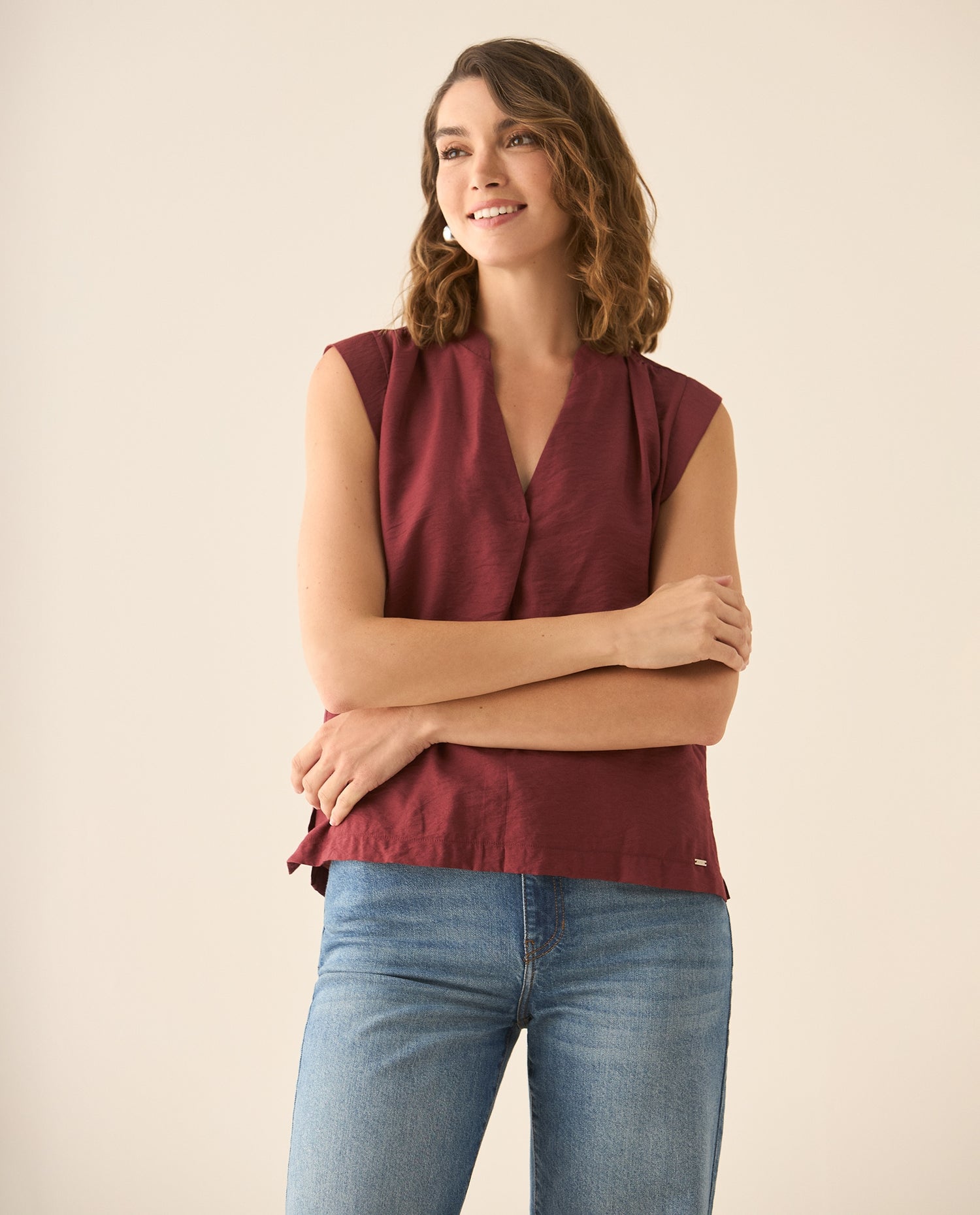 Camisa de diseño cerrado para mujer - Rojo