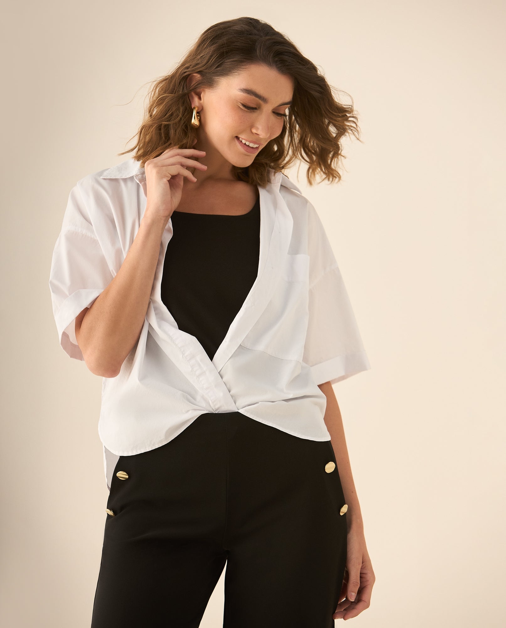 Camisa clásica manga larga 3/4 para mujer - Blanco 34_113G011_BLA110700_0