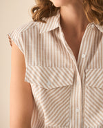 Camisa a rayas manga sisa para mujer - Café