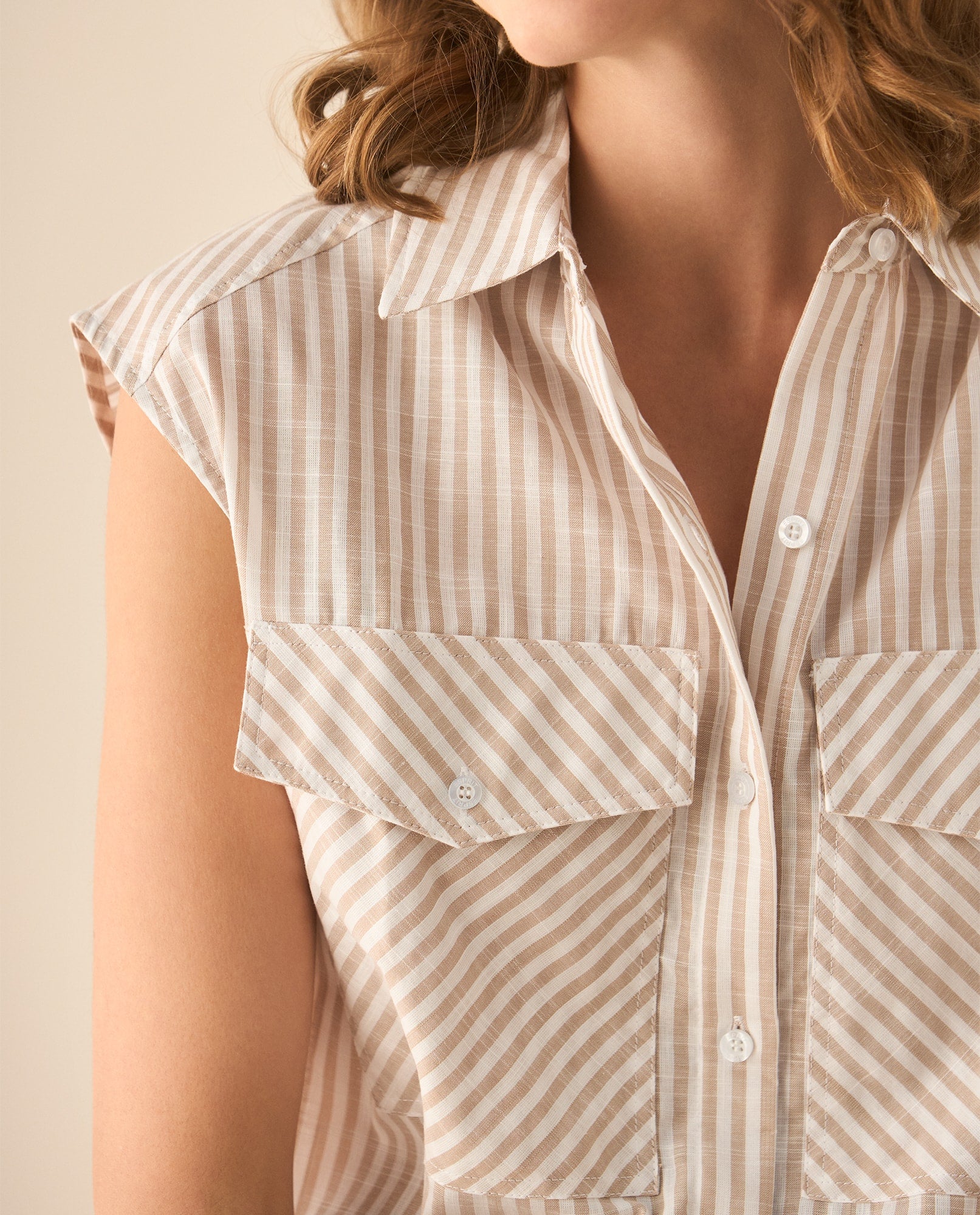 Camisa a rayas manga sisa para mujer - Café 34_113G012_CAF171319_4