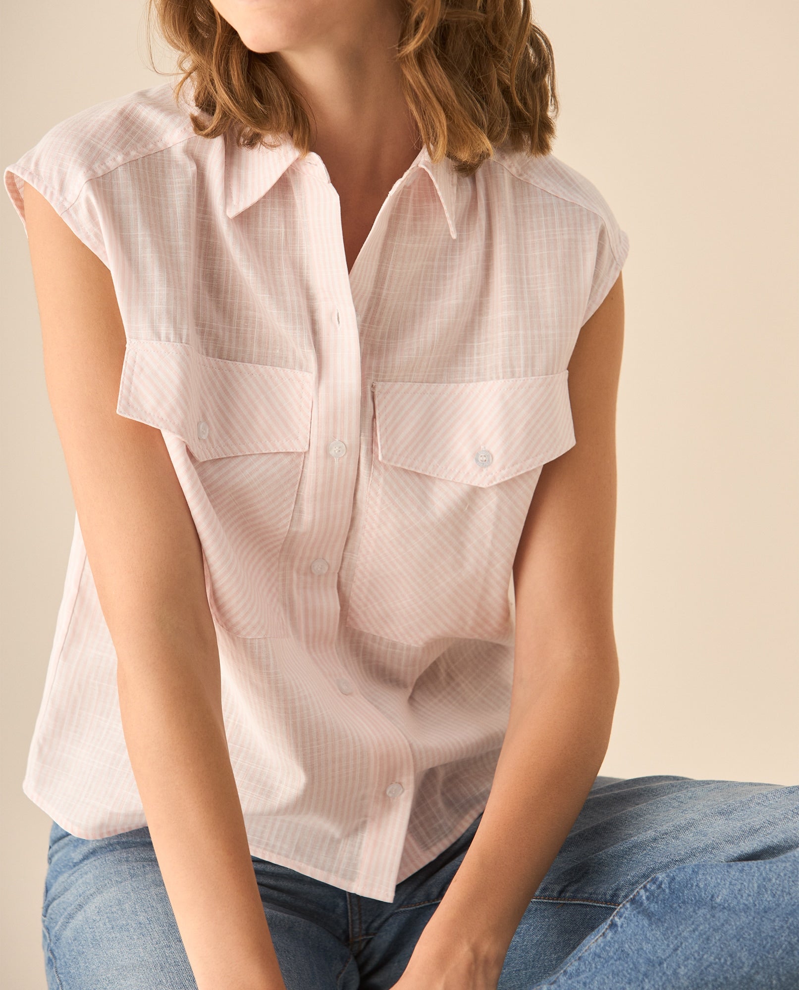 Camisa a rayas manga sisa para mujer - Rosa 34_113G012_ROS110603_0