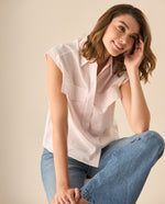 Camisa a rayas manga sisa para mujer - Rosa
