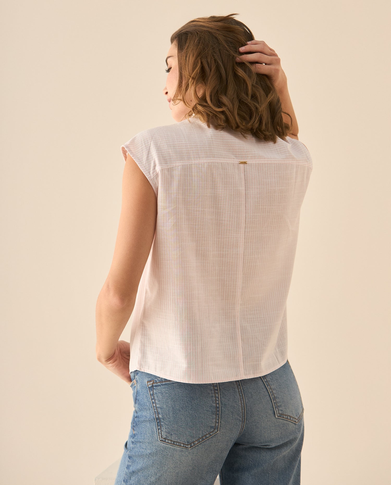 Camisa a rayas manga sisa para mujer - Rosa