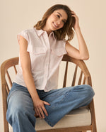 Camisa a rayas manga sisa para mujer - Rosa