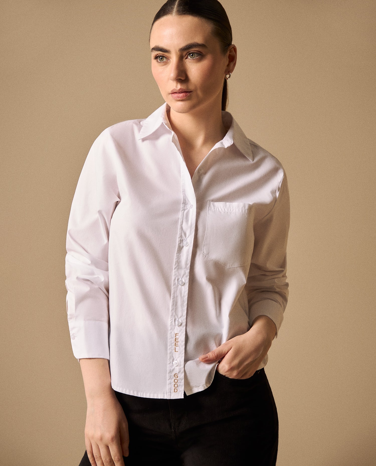 Camisa clásica manga larga con bolsillo - Blanco