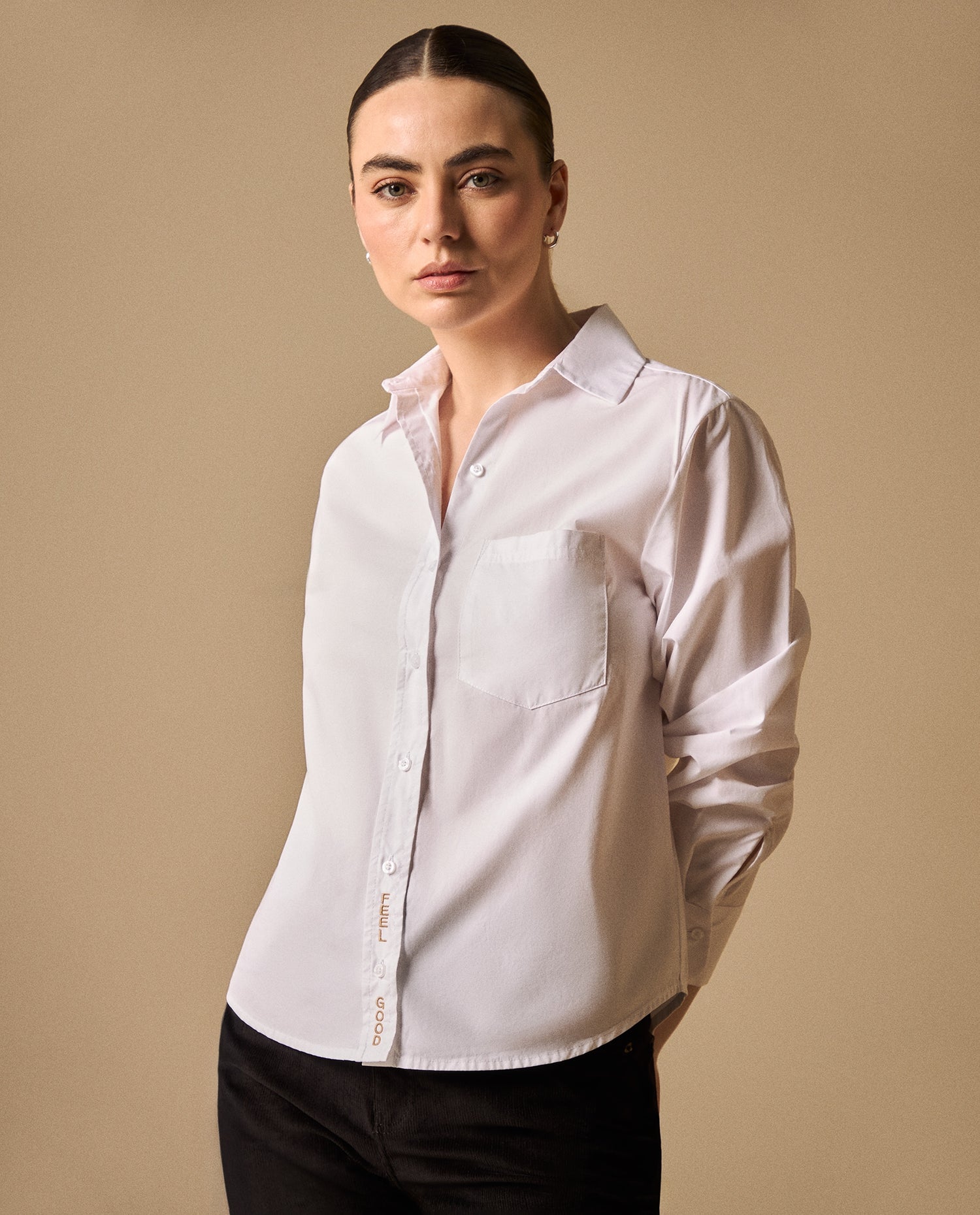 Camisa clásica manga larga con bolsillo - Blanco