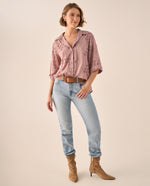 Camisa Verde con Bordados Calados Florales - Rosa