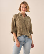 Camisa Verde con Bordados Calados Florales - Verde