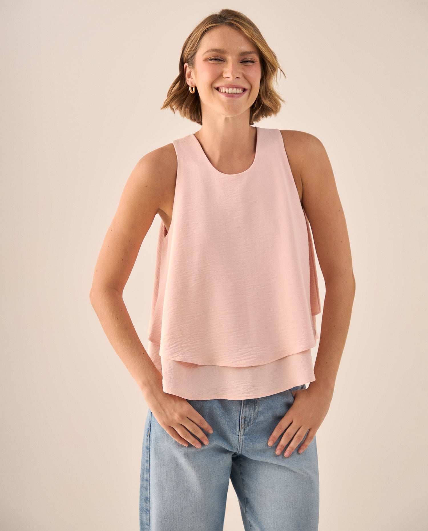 Blusa Rosa Doble Capa Sin Mangas - Rosa