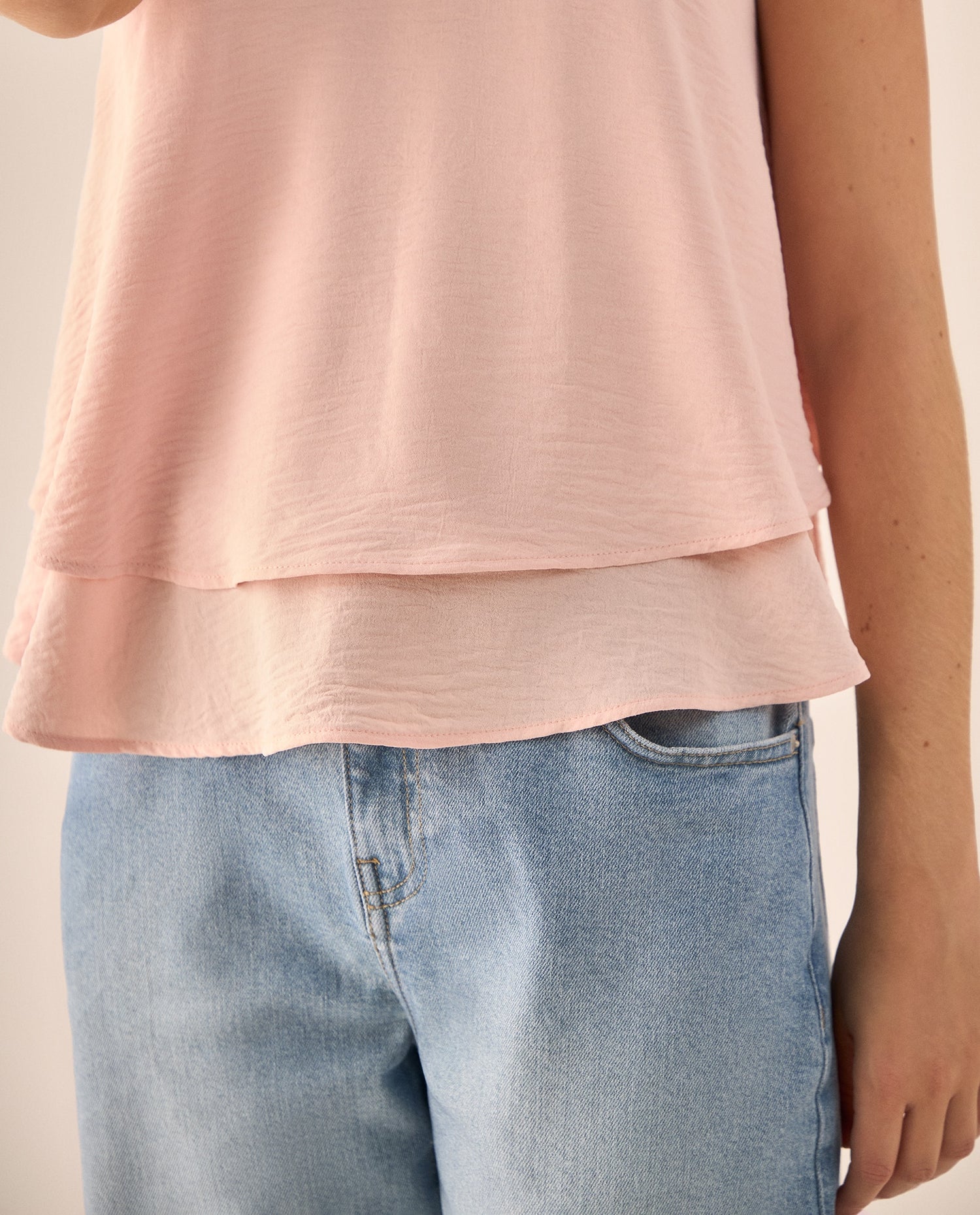 Blusa Rosa Doble Capa Sin Mangas - Rosa