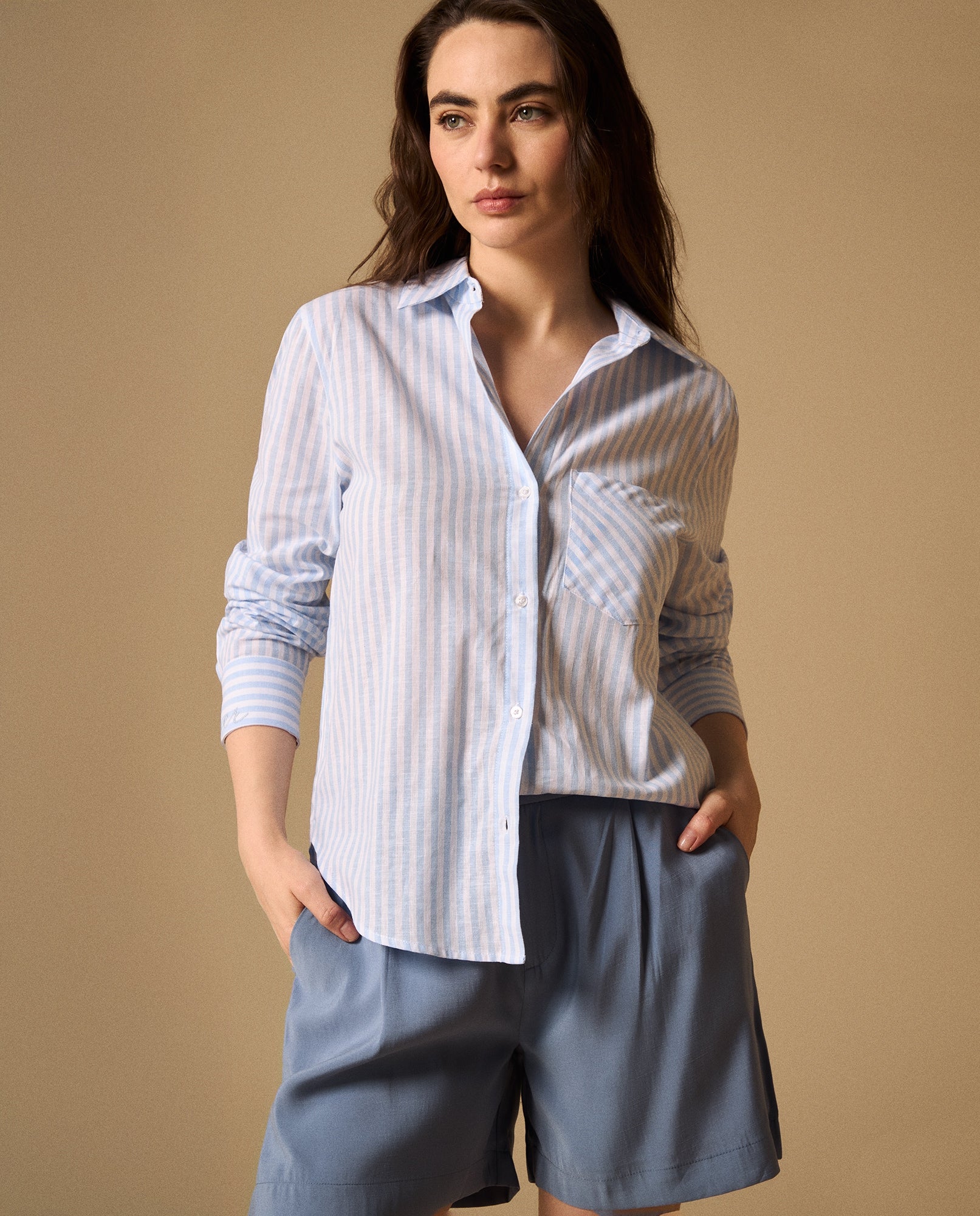 Camisa Rayas con Bordados en Puños - Azul 34_119G010_AZU154030_0