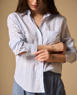 Camisa Rayas con Bordados en Puños - Azul