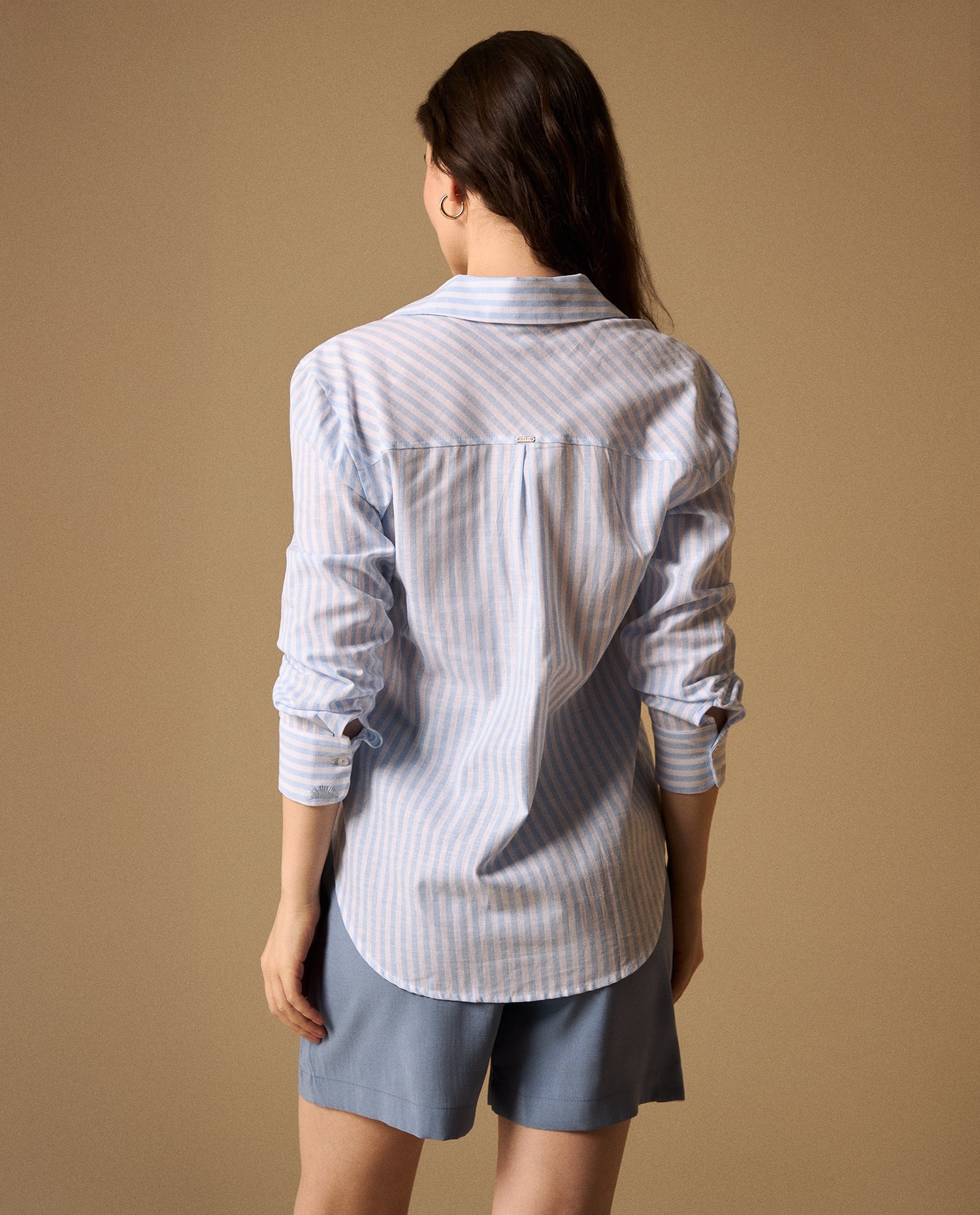 Camisa Rayas con Bordados en Puños - Azul