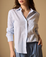Camisa Rayas con Bordados en Puños - Azul