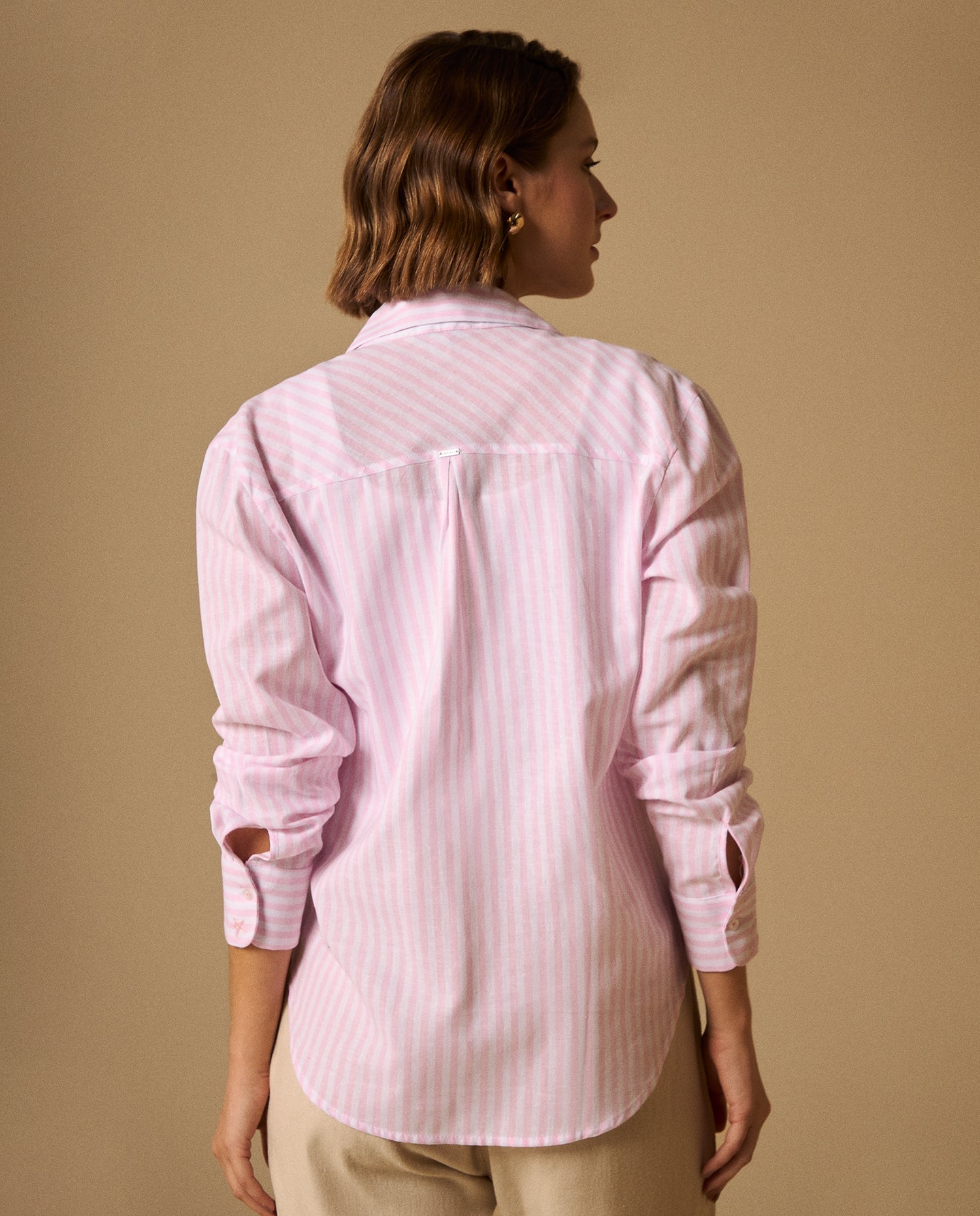 Camisa Rayas con Bordados en Puños - Rosa