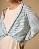 Camisa Rayas con Bordados en Puños - Verde