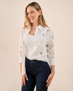 Camisa con Bordados Florales Azules - Blanco