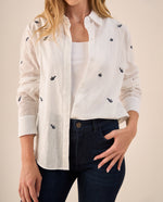 Camisa con Bordados Florales Azules - Blanco