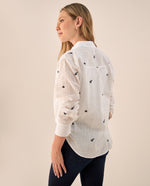 Camisa con Bordados Florales Azules - Blanco