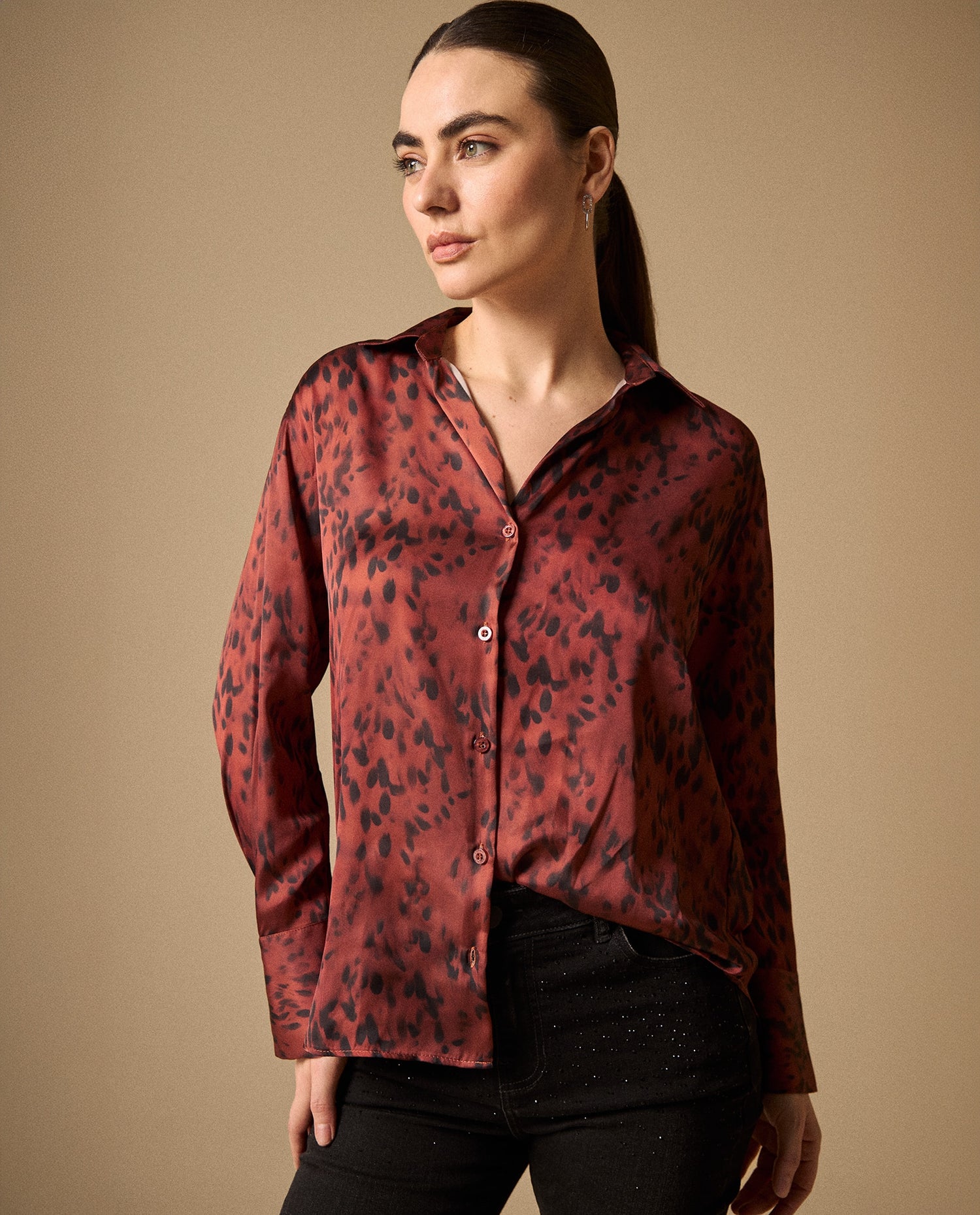 Camisa Animal Print Terracota - Naranja