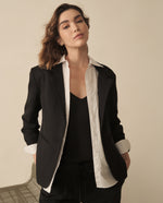Blazer largo de diseño abierto para mujer - Negro