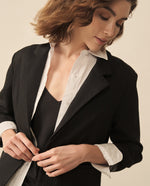 Blazer largo de diseño abierto para mujer - Negro