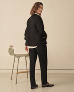Blazer largo de diseño abierto para mujer - Negro