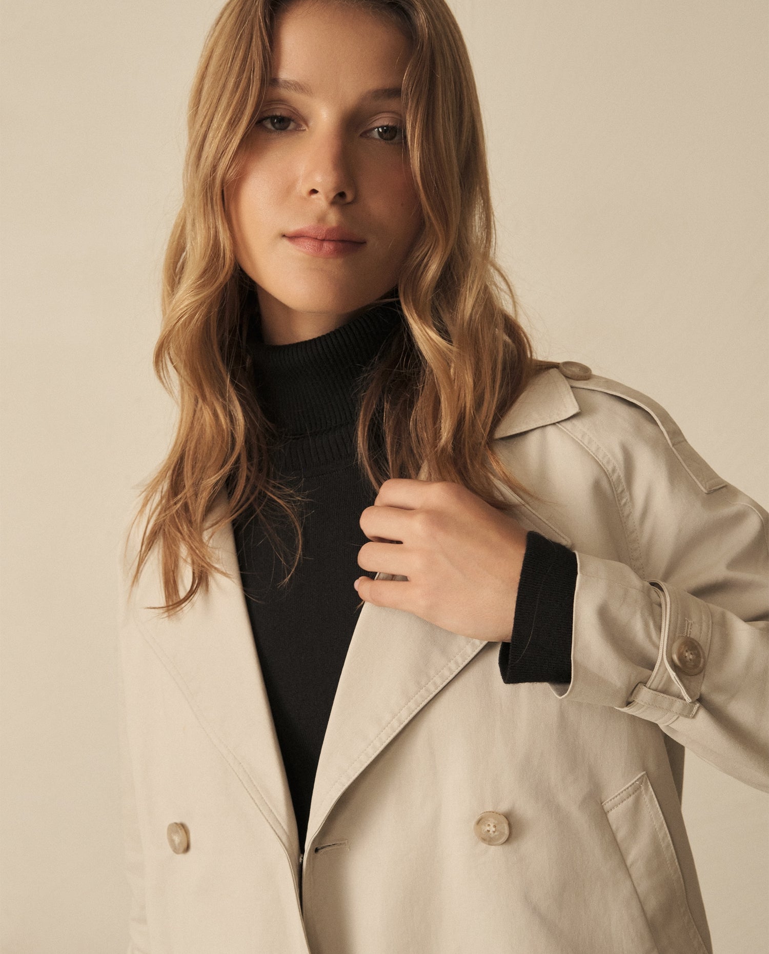Chaqueta con cuello de solapa para mujer - Beige