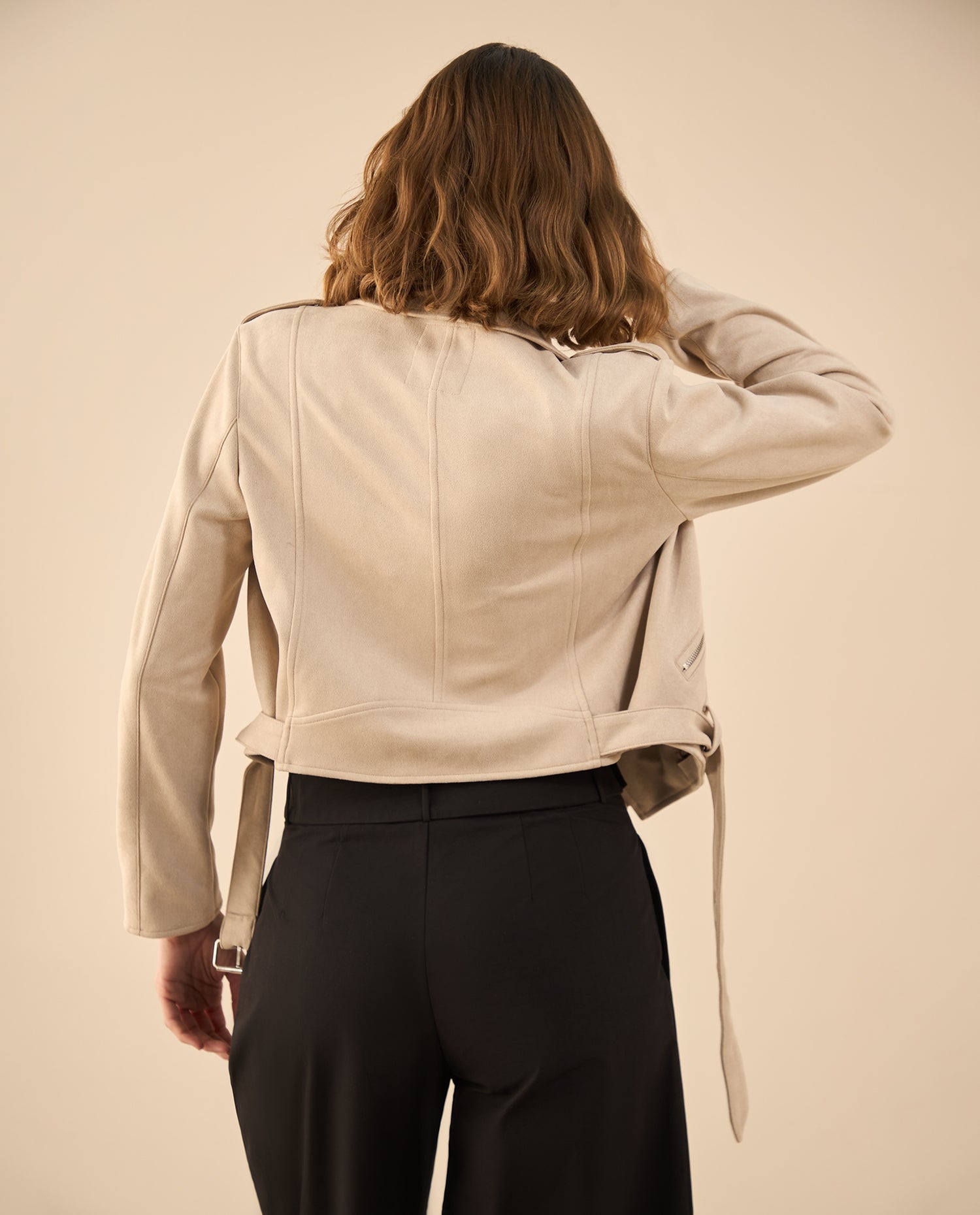 Chaqueta tipo biker en gamuza para mujer - Caqui