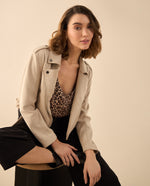 Chaqueta tipo biker en gamuza para mujer - Caqui
