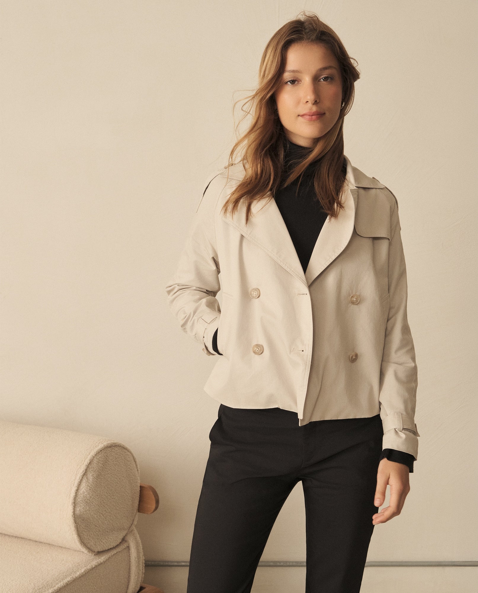 Chaqueta con cuello de solapa para mujer - Beige 34_120G920_BEI151216_3