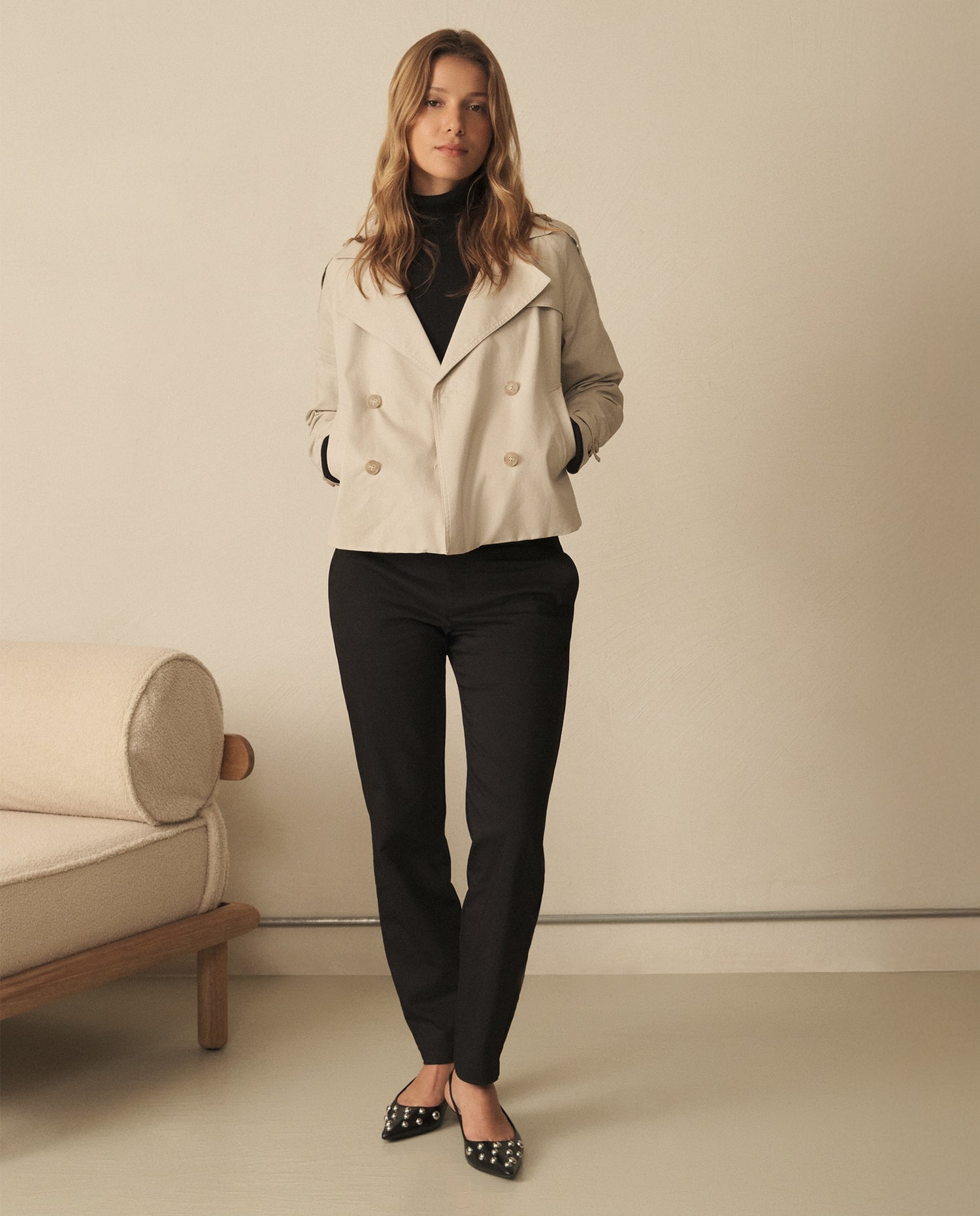 Chaqueta con cuello de solapa para mujer - Beige