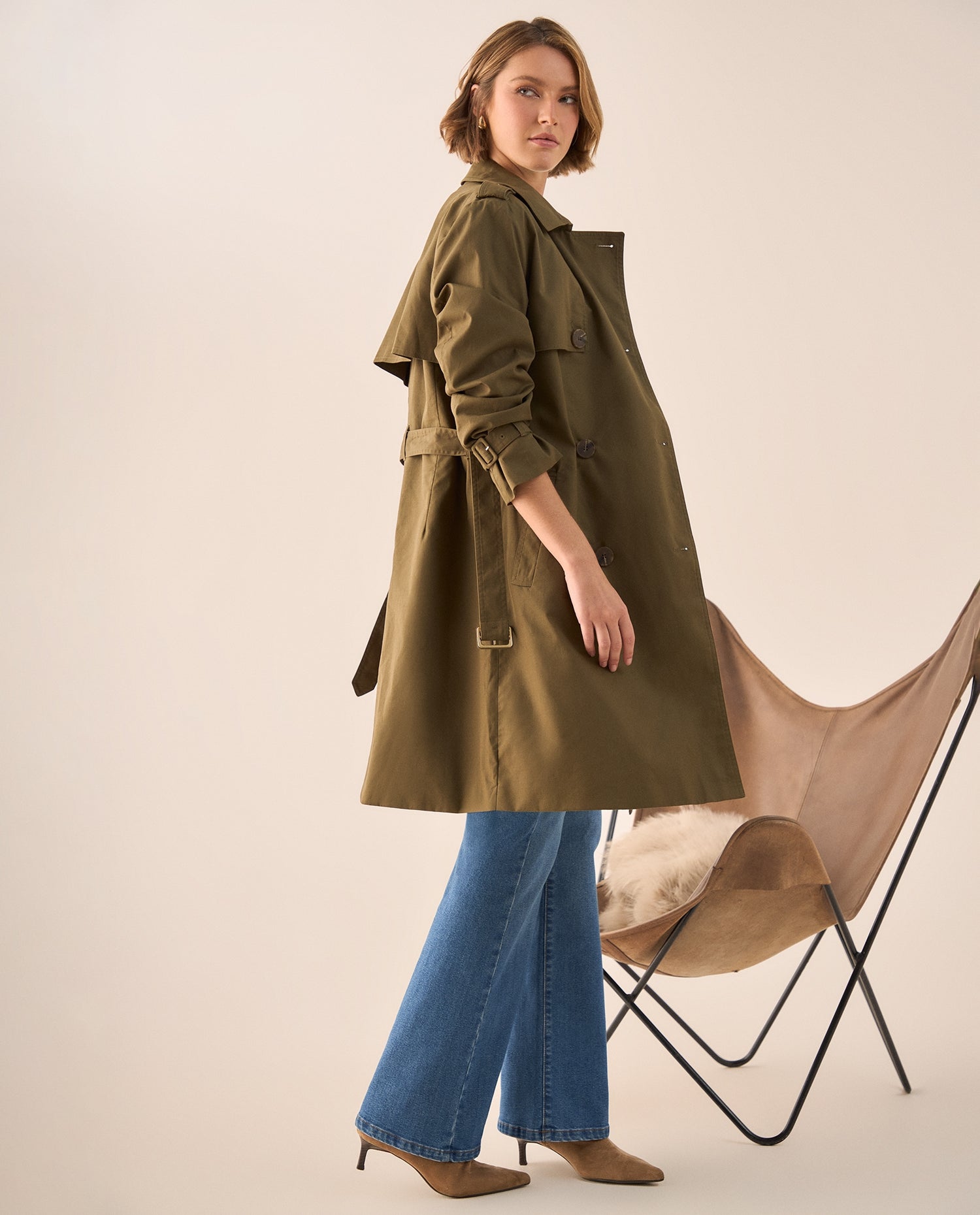 Trench Azul Bahía con Cinturón Ajustable - Verde