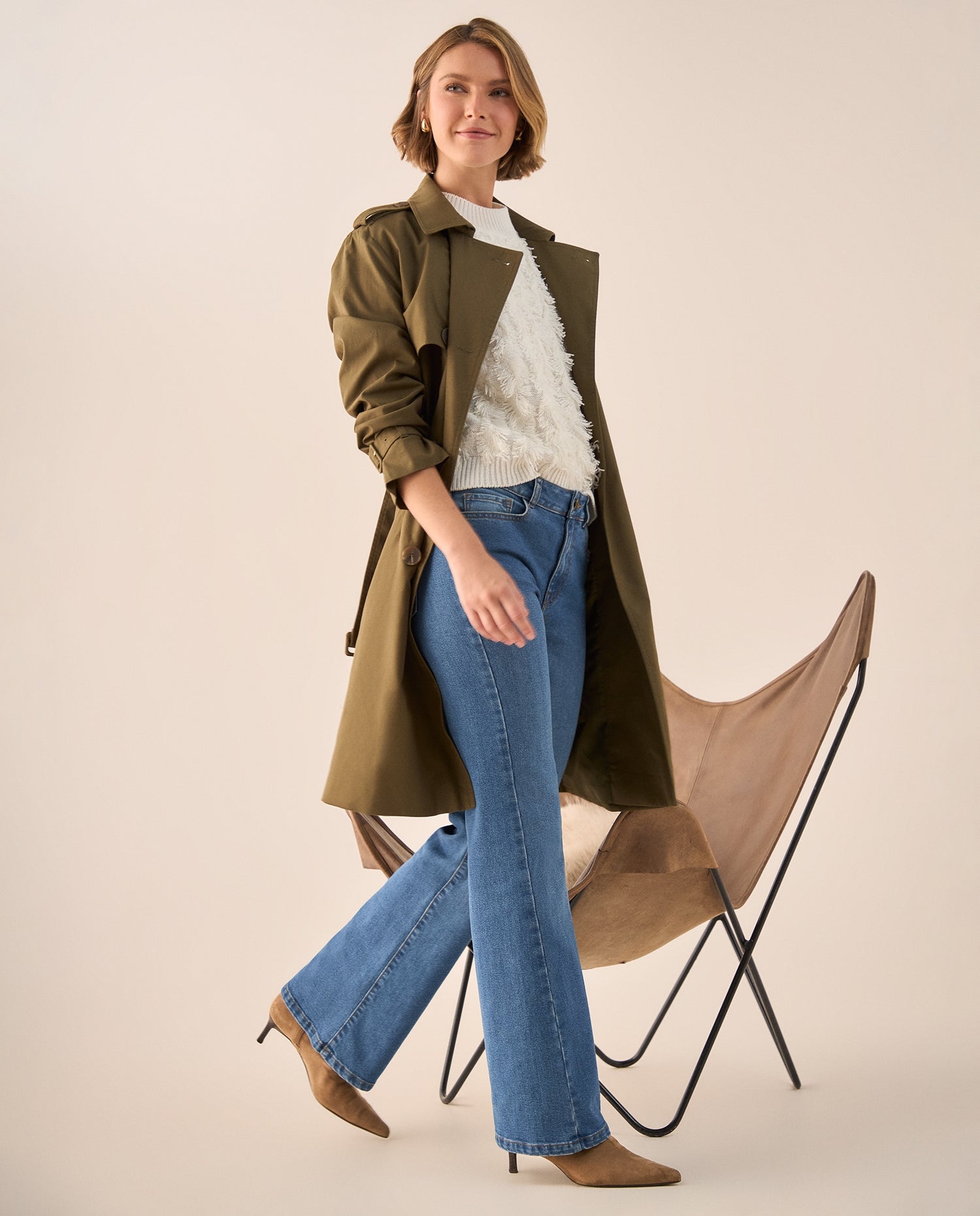 Trench Azul Bahía con Cinturón Ajustable - Verde
