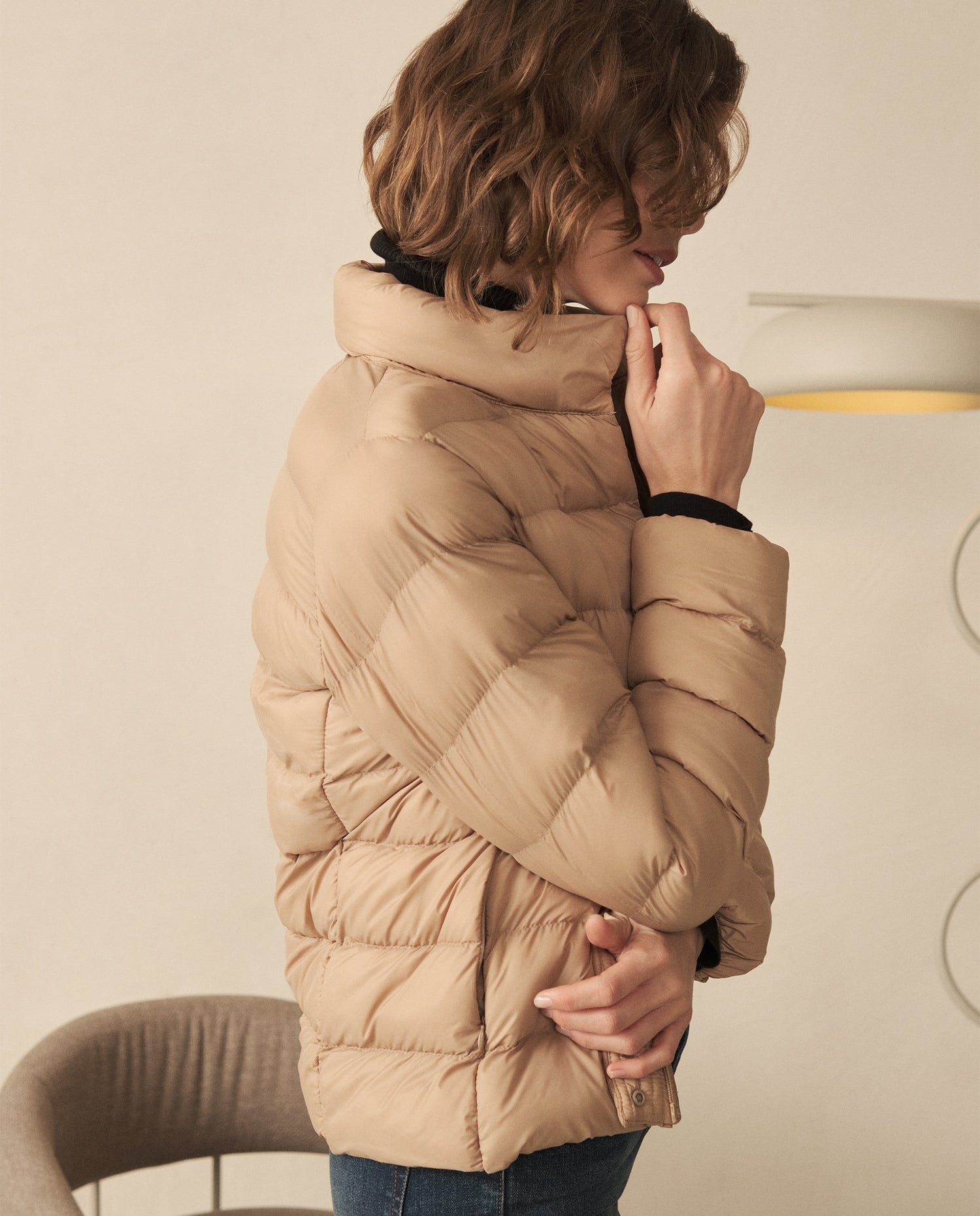 Chaqueta abullonada para mujer - Café
