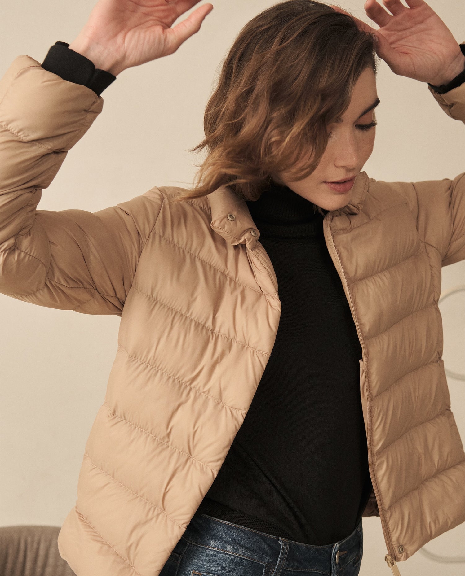 Chaqueta abullonada para mujer - Café