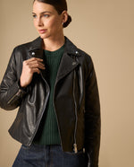 Chaqueta de cuero estilo biker con cierre diagonal - Negro