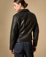 Chaqueta de cuero estilo biker con cierre diagonal - Negro