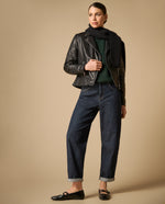 Chaqueta de cuero estilo biker con cierre diagonal - Negro