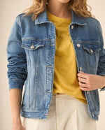 Chaqueta tipo Trucker en denim para mujer - Azul