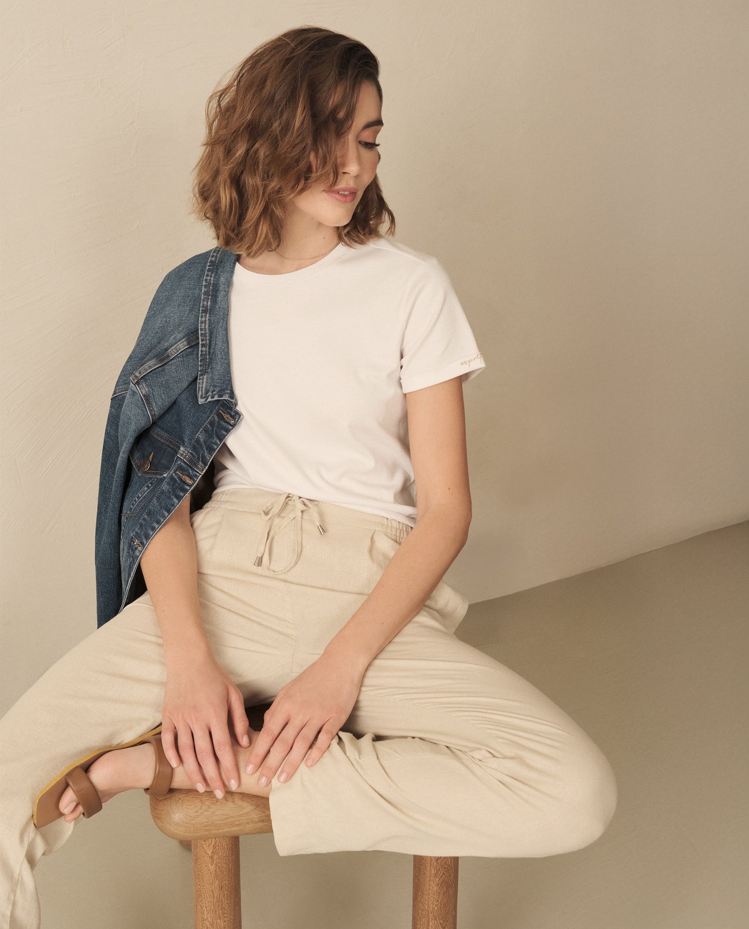 Pantalón con elástico en cintura para mujer - Beige