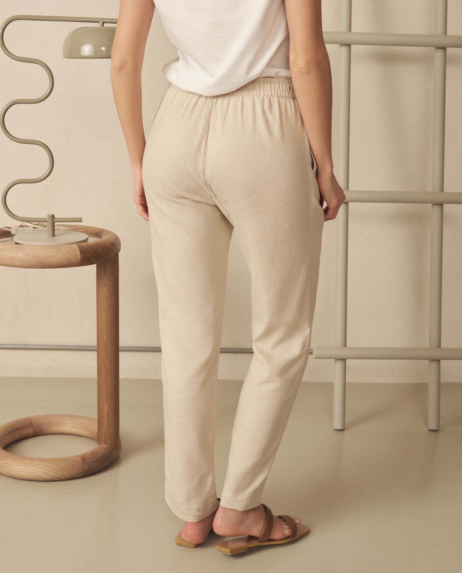 Pantalón con elástico en cintura para mujer - Beige 34_130G910_BEI151307_4