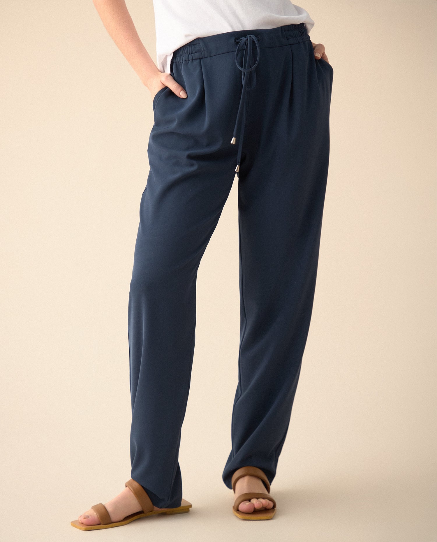Pantalón elegante ajustable con cordón para mujer - Azul