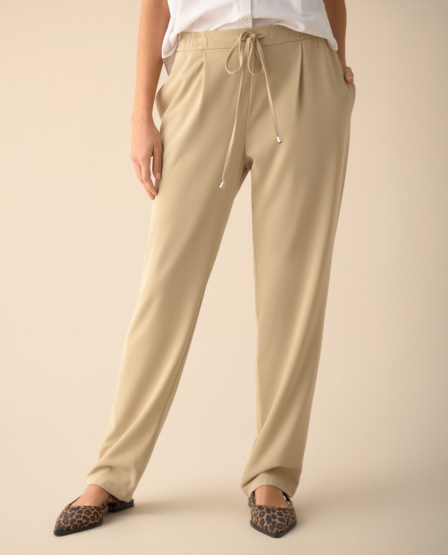 Pantalón elegante ajustable con cordón para mujer - Gris