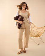 Pantalón con detalle de doble pretina para mujer - Beige