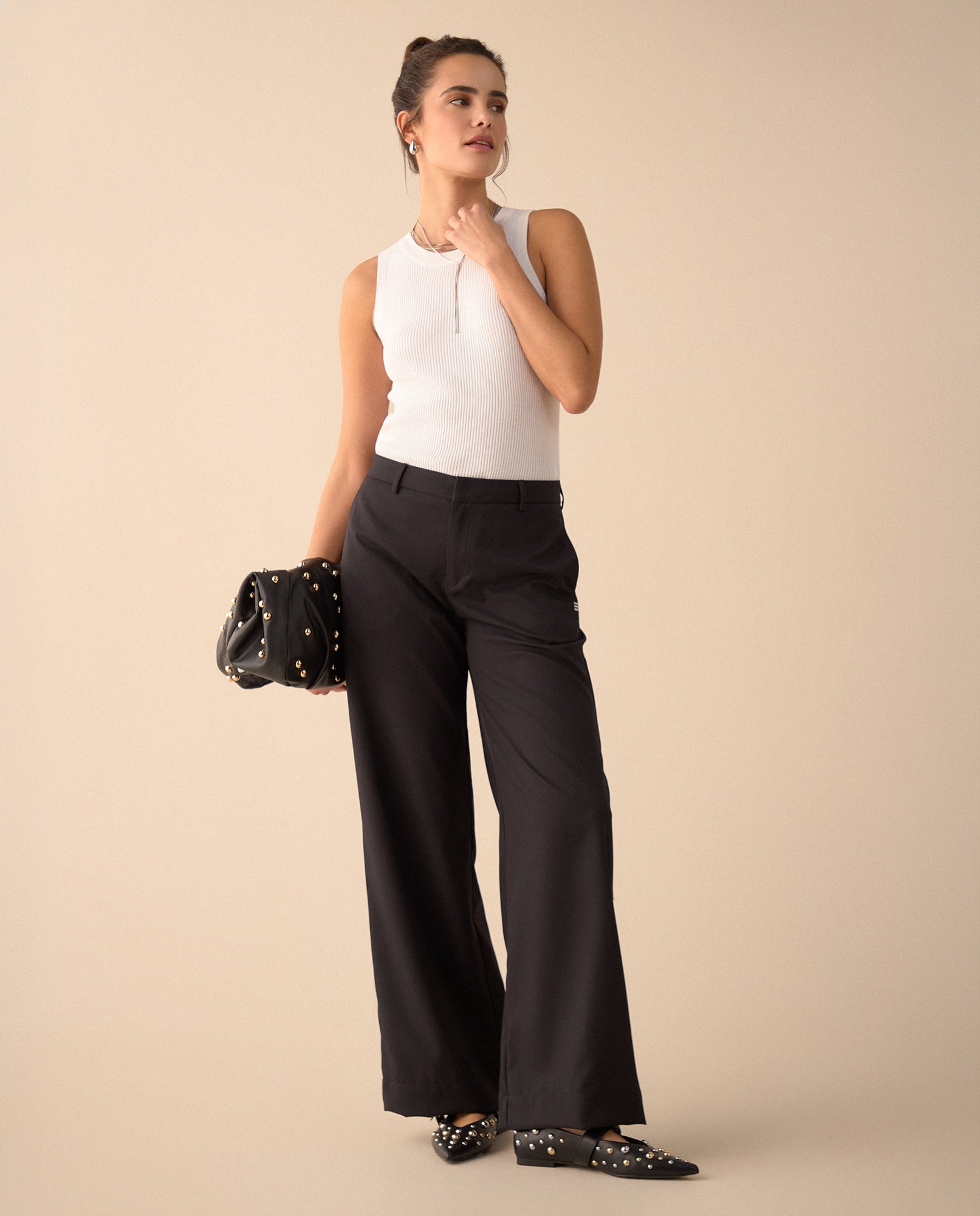 Pantalón de tela fluida para mujer - Negro 34_131G006_NEG190303_0