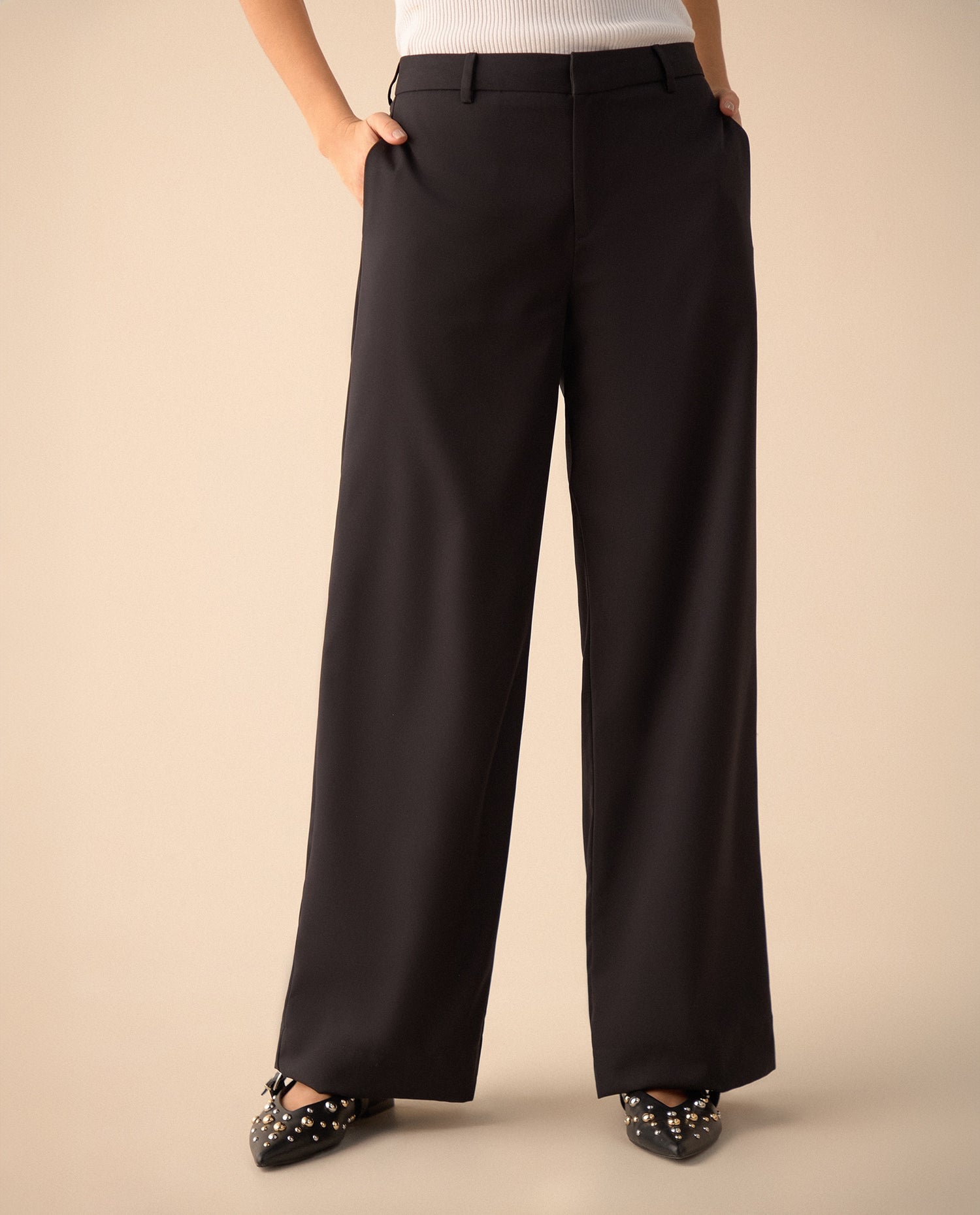 Pantalón de tela fluida para mujer - Negro