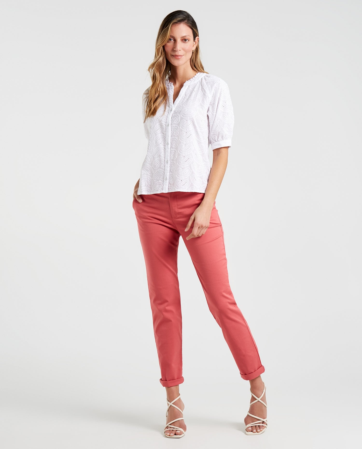 Pantalón con bolsillos diagonales para mujer - Rosa