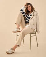 Pantalón con cordón ajustable en frente para mujer - Beige